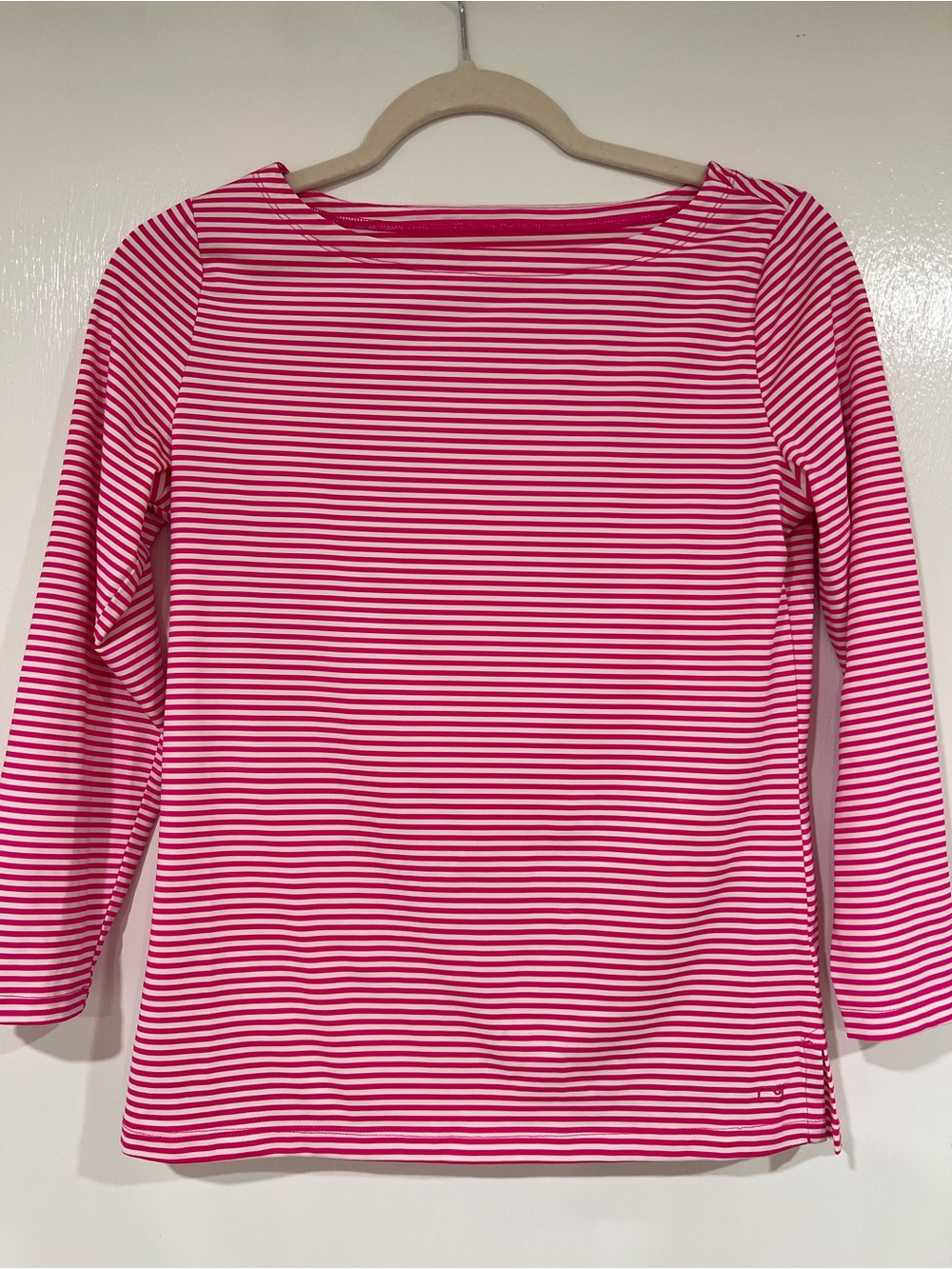 Vineyard Vines Pink and White Striped Long-Sleeve Boatneck Top
